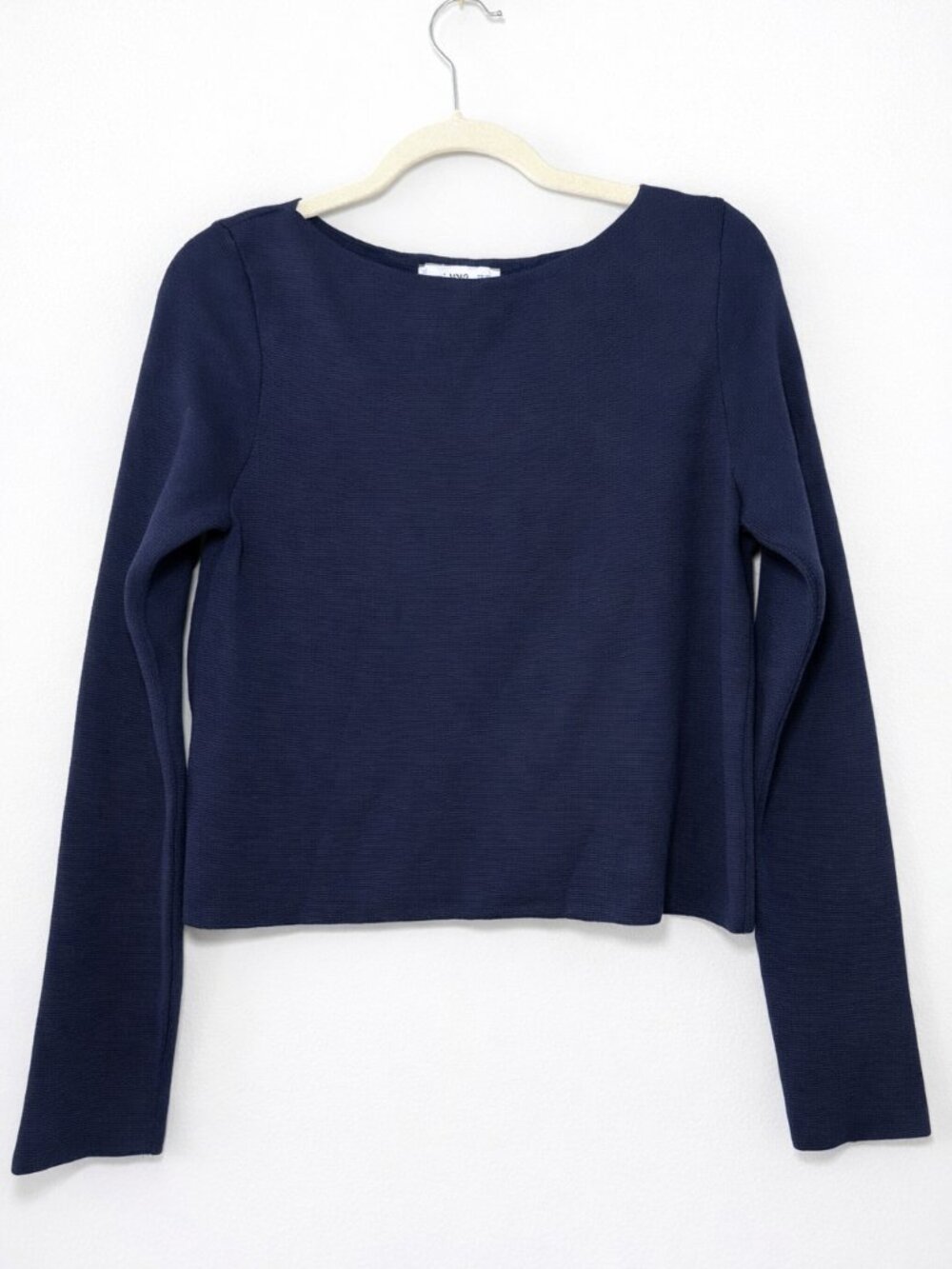 Mango Cropped Boat Neck Sweater – Dark Navy – Small – Fall Capsule Essential
